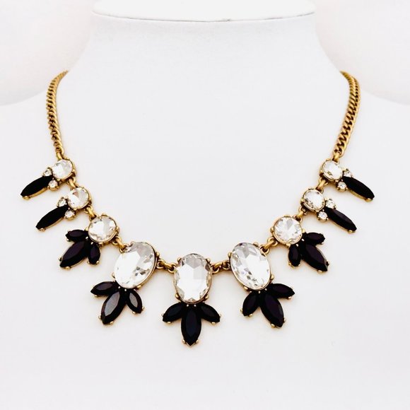 J. Crew Clear Crystal and Black Statement Necklace 17.5" + 2.5" - Picture 1 of 8
